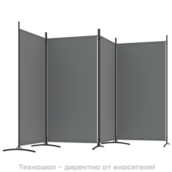 Параван за стая, 4 панела, антрацит, 346x180 cм, текстил