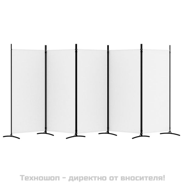 Параван за стая, бял, 5 панела, 433x180 см, плат