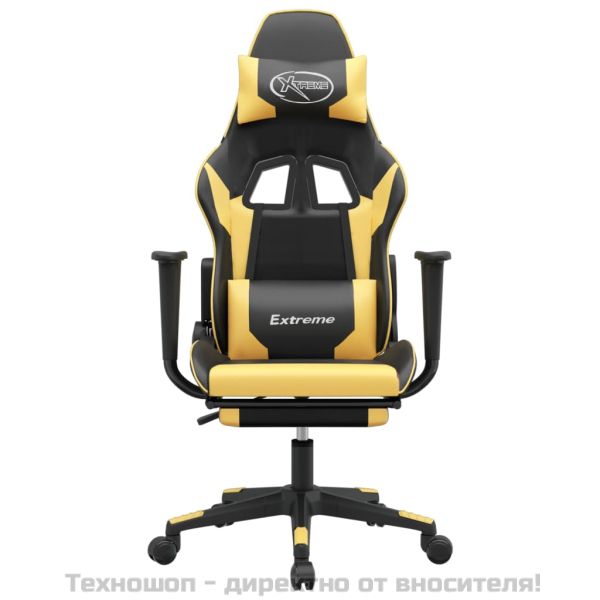 Гейминг стол с опора за крака черно и златисто изкуствена кожа