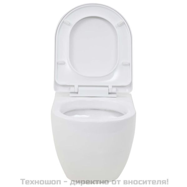 Окачена тоалетна чиния, със скрито високо казанче, керамична