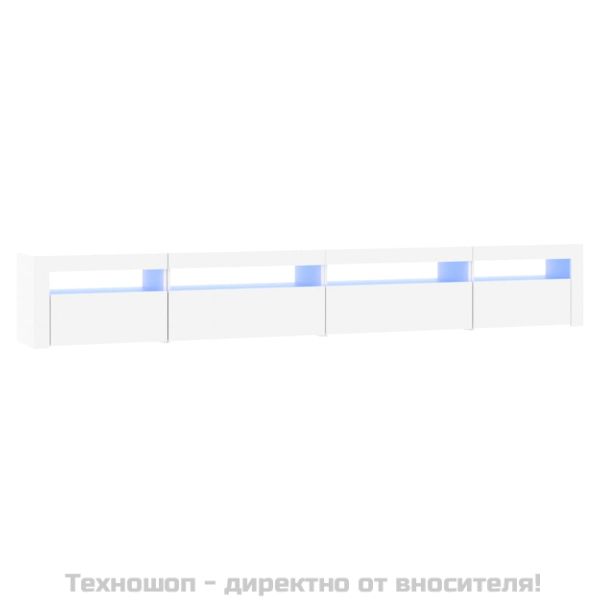 ТВ шкаф с LED осветление, бял, 270x35x40 см