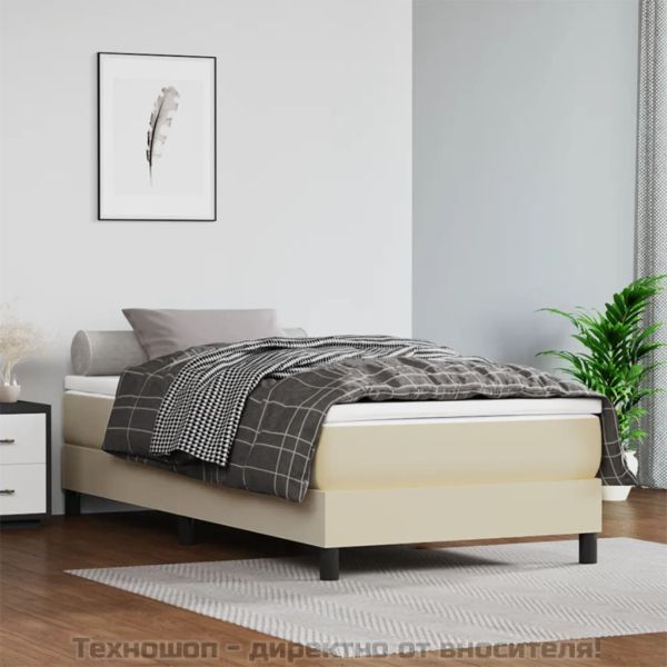 Матрак с покет пружини средна твърдост кремав 100x200x20 см изкуствена кожа