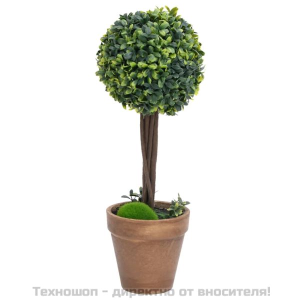 Изкуствен чемшир топки, 2 бр, със саксии, зелени, 33 см