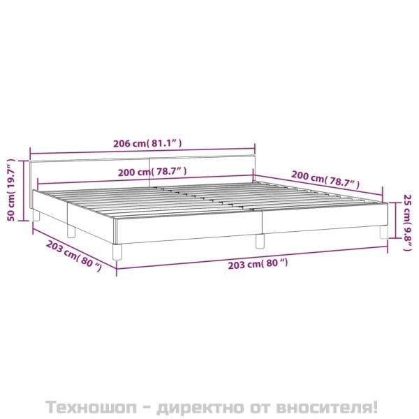 Рамка за легло без матрак, тъмносива, 200x200 см, плат