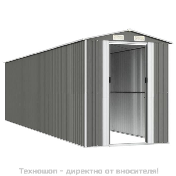 Градинска барака светлосива 192x772x223 см поцинкована стомана