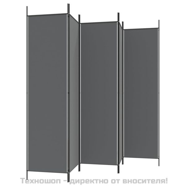 Параван за стая, 5 панела, антрацит, 250x200 cм, текстил