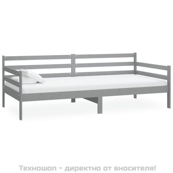 Дневно легло с матрак, 90x200 см, сиво, борово дърво масив