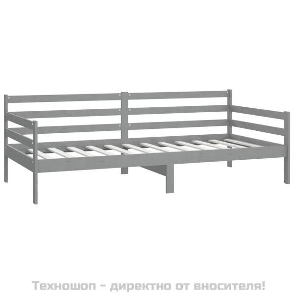 Дневно легло с матрак, 90x200 см, сиво, борово дърво масив