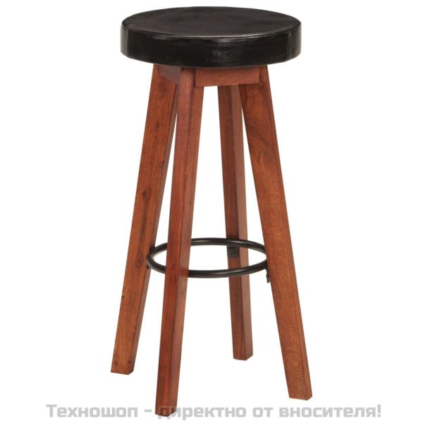 Бар табуретки 2 бр естествена кожа и акациево дърво масив