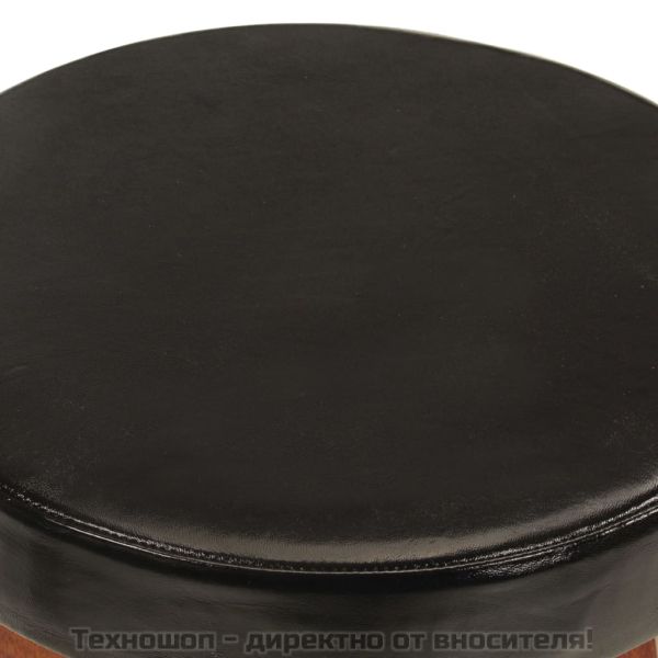 Бар табуретки 2 бр естествена кожа и акациево дърво масив