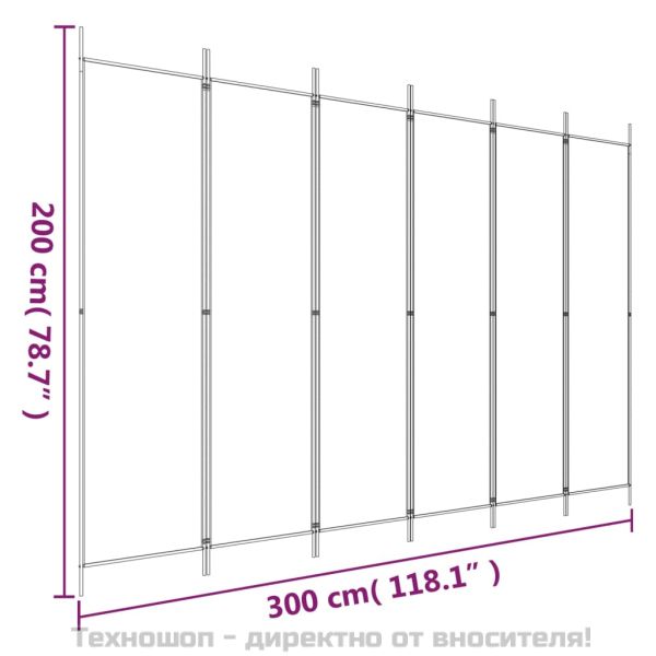 Параван за стая, 6 панела, бял, 300x200 см, текстил