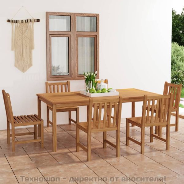 Градински комплект за хранене, 7 части, 200x100 см, масивно тиково дърво