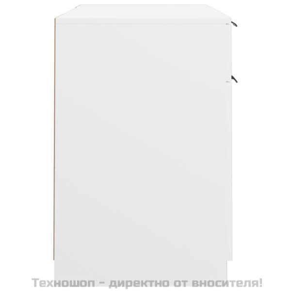 Бюро със страничен шкаф, бял, инженерно дърво