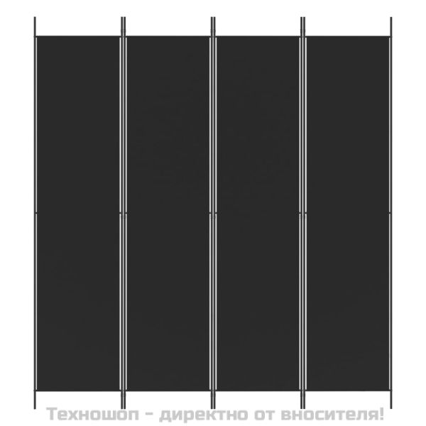 Параван за стая, 4 панела, черен, 200x220 cм, плат