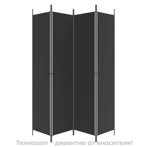 Параван за стая, 4 панела, черен, 200x220 cм, плат