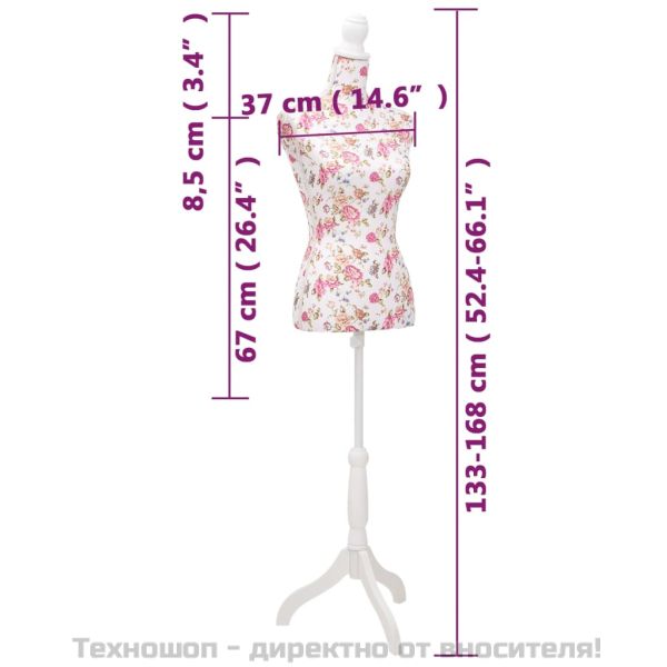 Дамски бюст манекен, памук, бял с рози