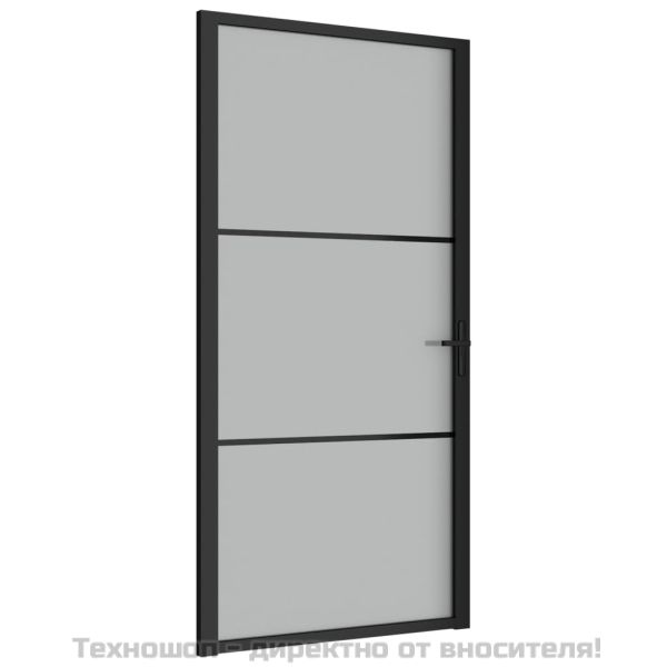 Интериорна врата, 102,5x201,5 см, черен мат, стъкло и алуминий