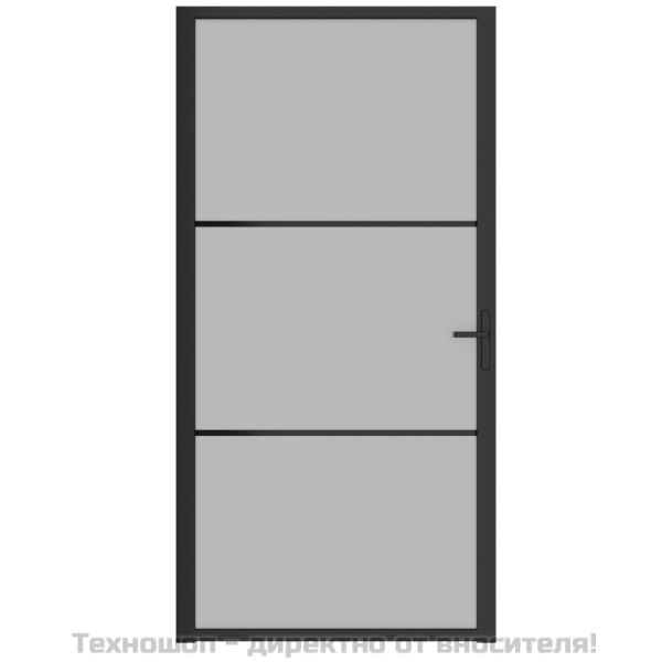 Интериорна врата, 102,5x201,5 см, черен мат, стъкло и алуминий