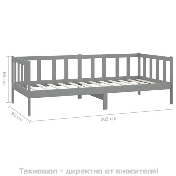 Дневно легло с матрак, 90x200 см, сиво, борово дърво масив
