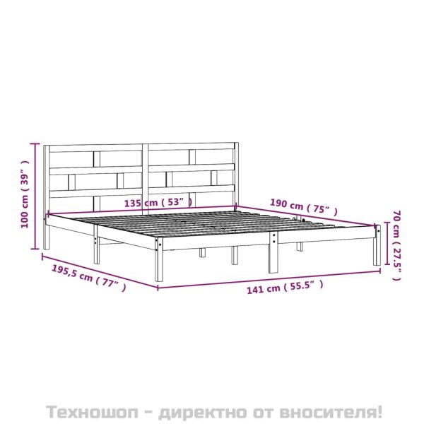рамка за легло черно 135x190 см Double масивно дърво