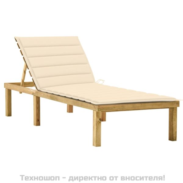 Шезлонг с кремава възглавница, импрегнирана борова дървесина