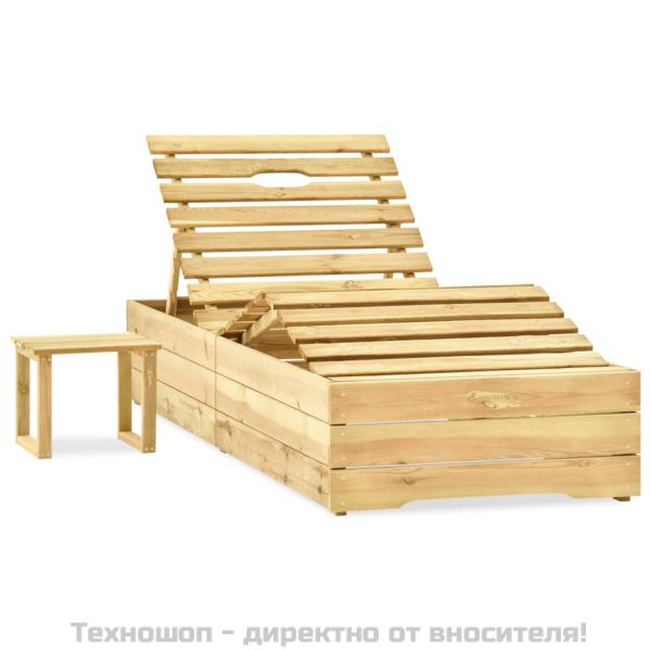 Градински шезлонг с масичка и шалте, импрегнирано борово дърво