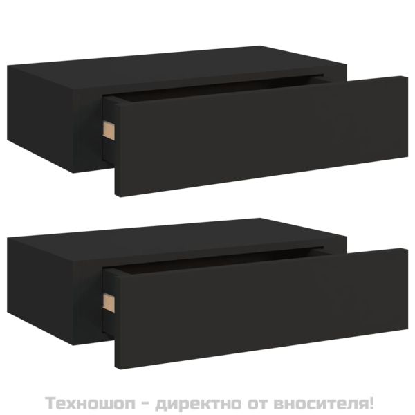 Стенни рафтове с чекмеджета, 2 бр, черни, 40x23,5x10 см, МДФ