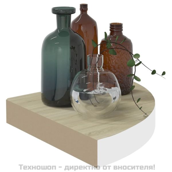 Стенни ъглови рафтове, 4 бр, дъб и бяло, 25x25x3,8 см, МДФ