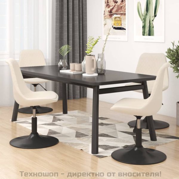 Въртящи се трапезни столове, 4 бр, кремави, кадифе