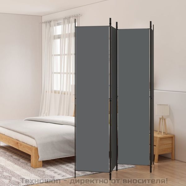 Параван за стая, 4 панела, антрацит, 200x220 cм, текстил