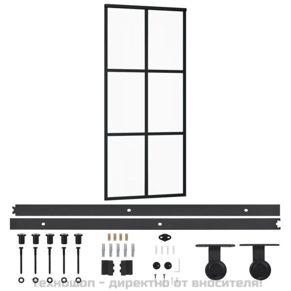 Плъзгаща се врата с механизъм, ESG стъкло и алуминий, 90x205 см