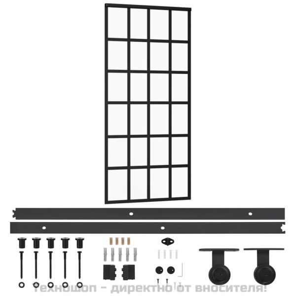 Плъзгаща се врата с механизъм, ESG стъкло и алуминий, 90x205 см