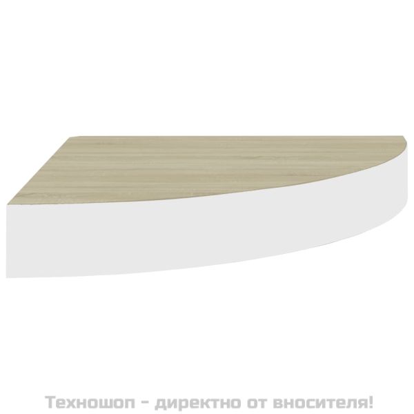 Стенни ъглови рафтове, 2 бр, дъб и бяло, 25x25x3,8 см, МДФ