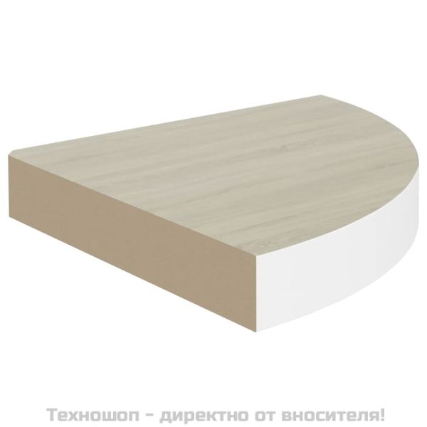 Стенни ъглови рафтове, 2 бр, дъб и бяло, 25x25x3,8 см, МДФ