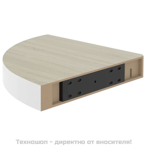 Стенни ъглови рафтове, 2 бр, дъб и бяло, 25x25x3,8 см, МДФ
