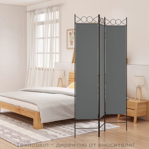 Параван за стая, 3 панела, антрацит, 120x200 cм, текстил