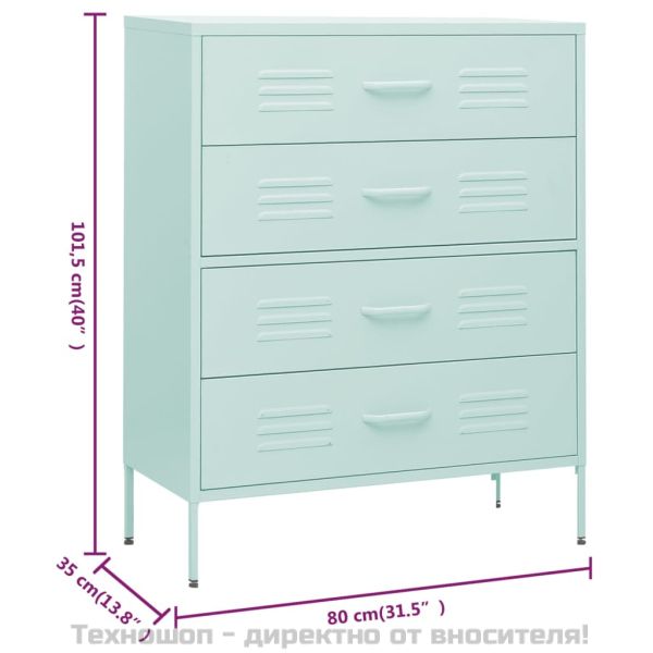 Шкаф с чекмеджета, мента, 80х35х101,5 см, стомана