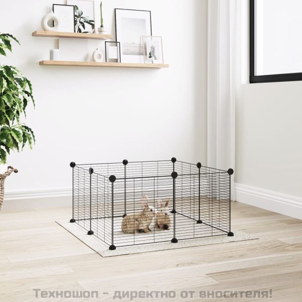 8-панелен кът за домашни любимци, черен, 35x35 см, стомана