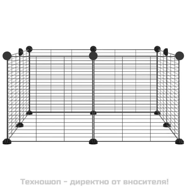 8-панелен кът за домашни любимци, черен, 35x35 см, стомана