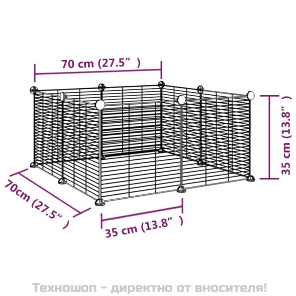 8-панелен кът за домашни любимци, черен, 35x35 см, стомана