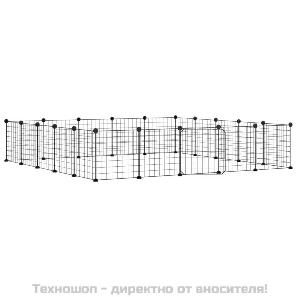 Клетка за животни с врата, 20 панела, черна, 35x35 см, стомана