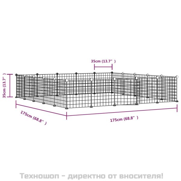 Клетка за животни с врата, 20 панела, черна, 35x35 см, стомана