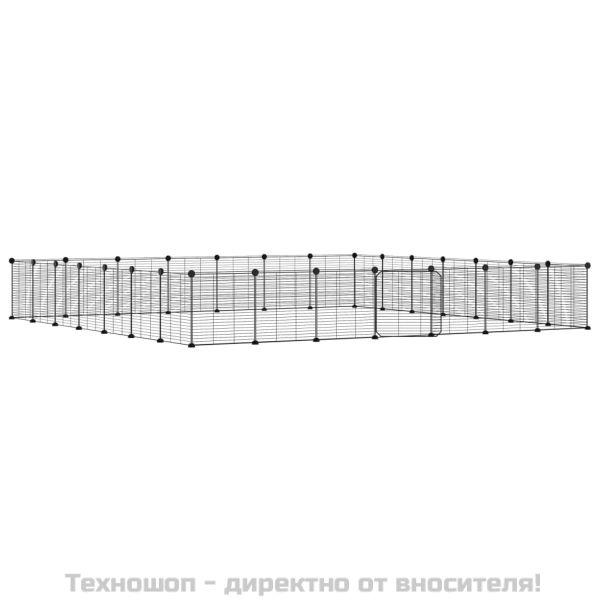 Клетка за животни с врата, 28 панела, черна, 35x35 см, стомана