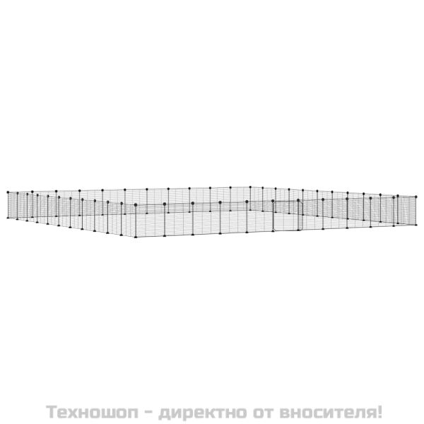 Клетка за животни с врата, 44 панела, черна, 35x35 см, стомана