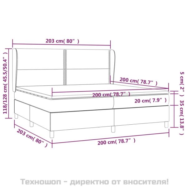 Боксспринг легло с матрак, тъмносиво, 200x200 см, плат