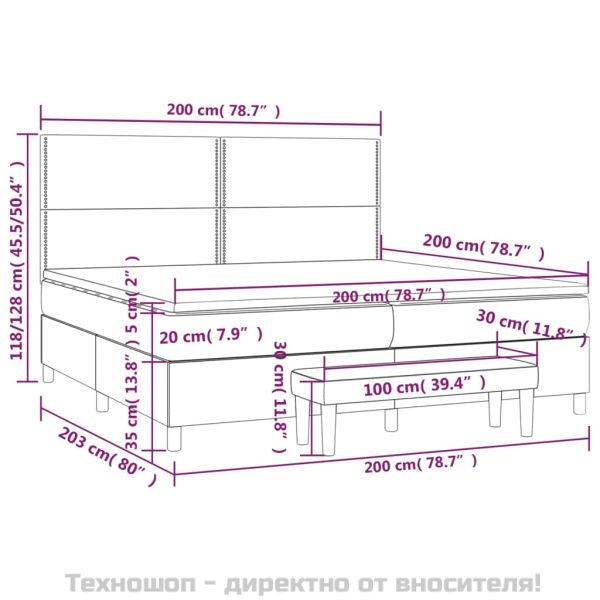 Боксспринг легло с матрак, тъмносиво, 200x200 см, плат