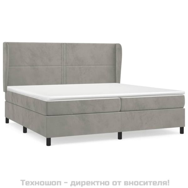 Боксспринг легло с матрак, светлосиво, 200x200 см, кадифе