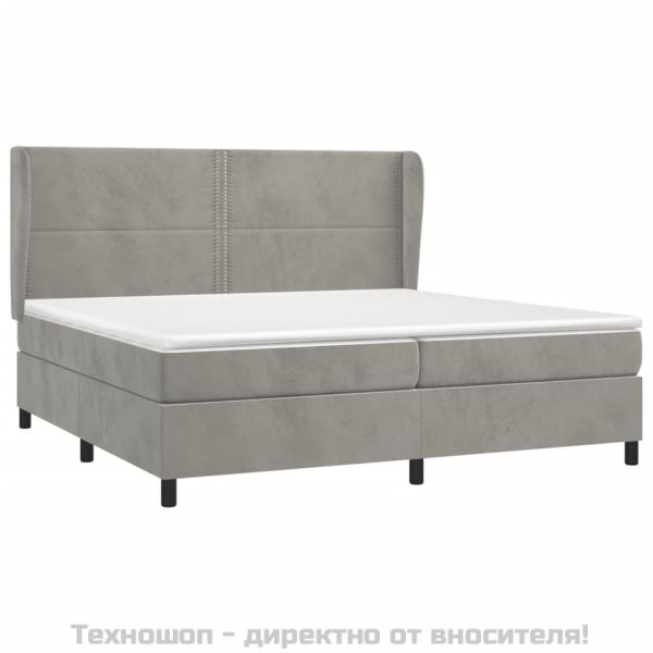 Боксспринг легло с матрак, светлосиво, 200x200 см, кадифе