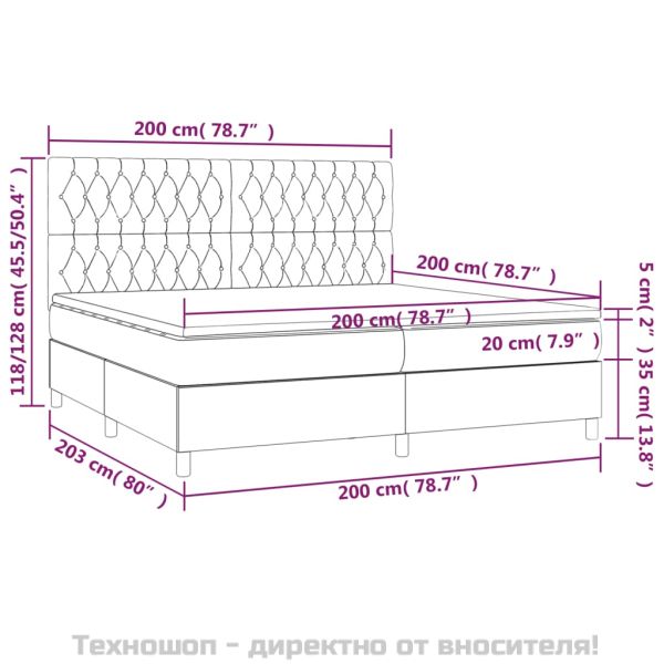 Боксспринг легло с матрак, тъмносиво, 200x200 см, плат