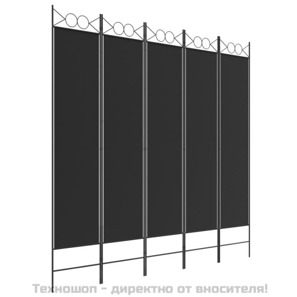 Параван за стая, 5 панела, черен, 200x200 см, текстил